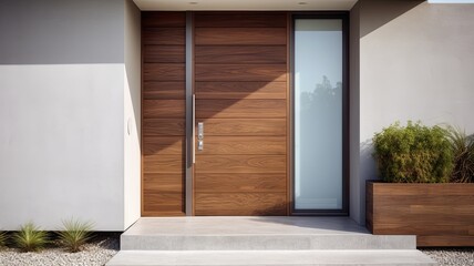 What better way to enter your perfect home than through a modern simple wooden door. Generative AI Technology 