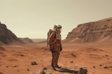 Astronaut on planet Mars, exploring the planet