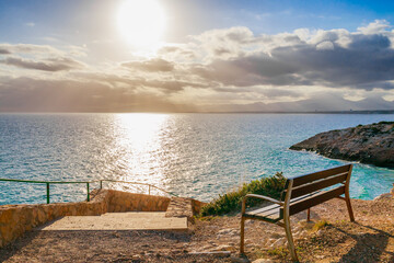 Naklejka na ściany i meble Sea view in Salou, Spain, Europe. Tourist beach city on Costa Dorada