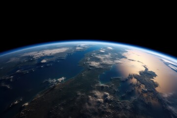 View of planet Earth from space with her atmosphere - obrazy, fototapety, plakaty