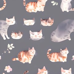 Obraz na płótnie Canvas cat watercolor seamless background Collage contemporary shapes seamless pattern set design for paper, cover, fabric, interior decorgenerative ai illustration art