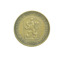 Obverse of One Korun coin made by Czechoslovakia in 1962, that shows Coat of arms