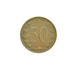 Reverse of 50 Hellers coin made by Czechoslovakia, that shows Numeral value