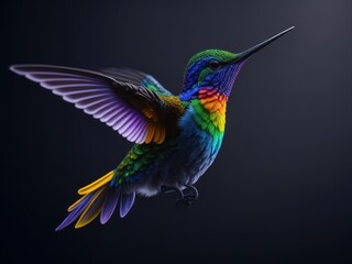 Rainbow colorful fairy hummingbird (Colibri), AI generated