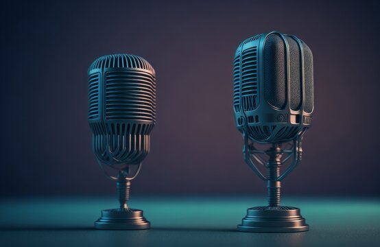 Radio station retro metallic microphone, AI generated