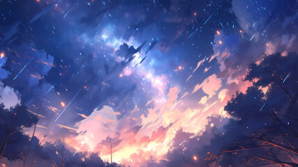 Beautiful cartoon illustration of starry sky	

