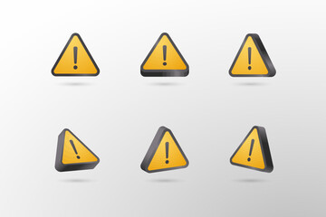 3d yellow triangle warning sign in various points of view, Exclamation marks
