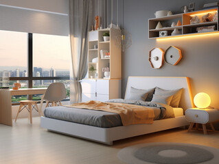 Modern Design of a bedroom for a boy in grey