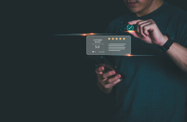 Customer services best excellent business rating experience. Satisfaction survey concept. user gives ratings to service experience on the online application, online marketing, and business processes.