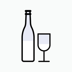 Bottle and Glass Icon. Liquor, Beer Symbol - Vector. 