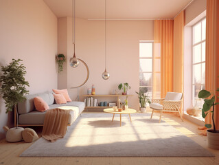 Small modern living room in pastel color