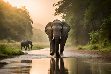 elephants in the river