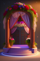 wedding stage covered wilt flowers