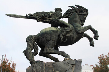 Fototapeta premium Yerevan, Armenia - 12.04.2018: Equestrian sculpture of David Sasuntsi, Armenian national hero.