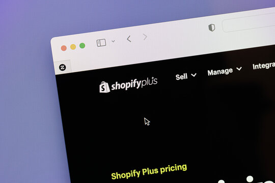 Ostersund, Sweden - July 23 2023: Shopify Plus website. Shopify is the name of its proprietary e-commerce platform