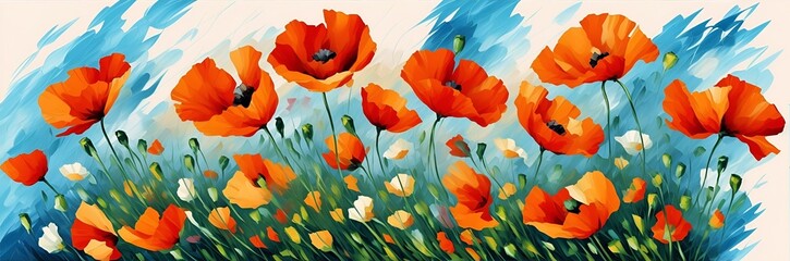Fototapeta premium Spring flowers cartoon. AI generated illustration