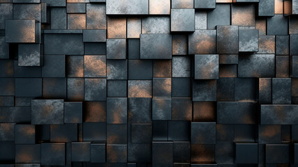 metal wall consisting of thick metal blocks. Rustic metal abstract background. Generative AI