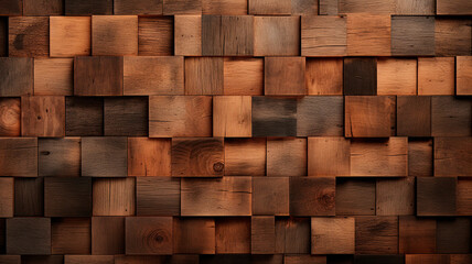Old wood wall consisting of thick wooden blocks. Rustic wood abstract background. Generative AI