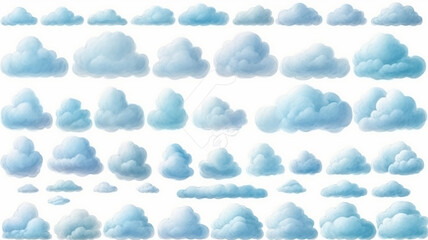 a set of watercolor painted clouds on a white background isolated.