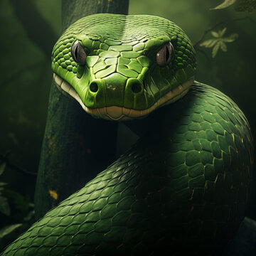 green snake on a tree