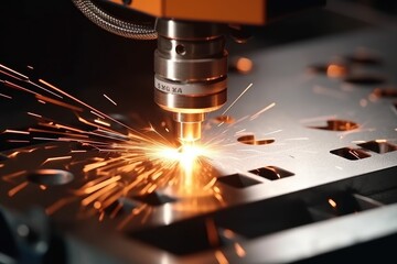 laser cutting in action - obrazy, fototapety, plakaty