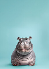 Fototapeta na wymiar Cute hippo, studio portrait with copy space above. Generative AI