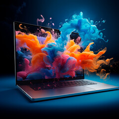 creativity bursts from the laptop. High quality illustration