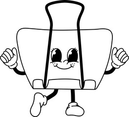 Retro Cartoon Mascot School Paperclip Groovy Character Outline