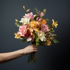 Bouquet of beautiful flowers held in a hand