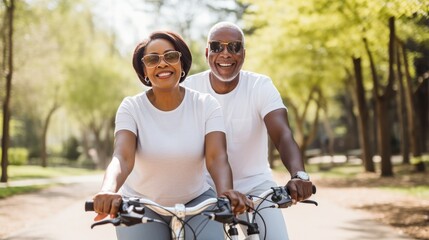 Obraz premium Old black couple biking in the park