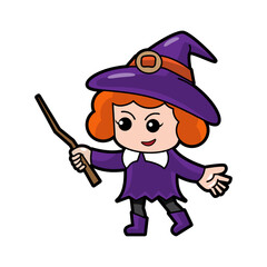 Witch halloween cartoon character . Vector .