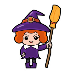 Witch halloween cartoon character . Vector .