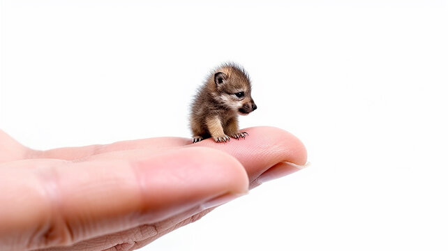 the smallest wolf in the palm of your hand. . the concept of nature protection on a white background
