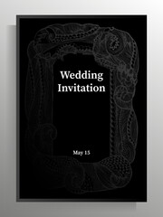 Wedding invitation design. Elegant vector template with decorative hand drawn frame.