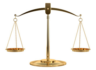 3D illustration of scales of justice isolated on transparent background