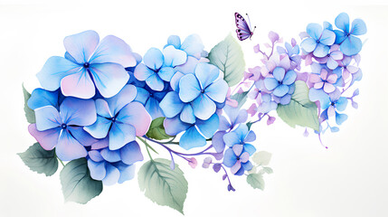 Fototapeta na wymiar watercolor flowers and butterflies on white background.