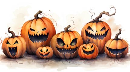 set of scary halloween pumpkins 