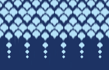 Soft blue ikat fabric pattern on dark blue background. Abstract vector illustration of weaven art design for clothes,carpet,fashion,and decoration