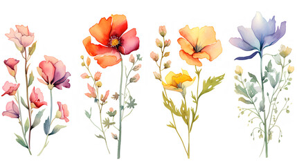 set of watercolor wildflowers