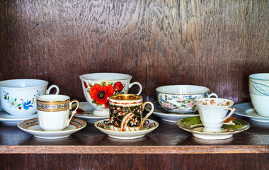 Variety on cupboard shelf