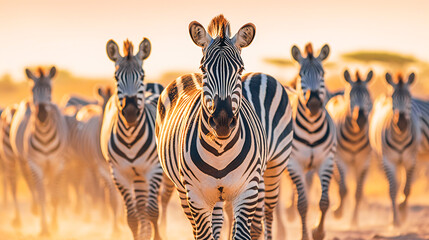 photo of a herd of zebras in the wilderness - obrazy, fototapety, plakaty