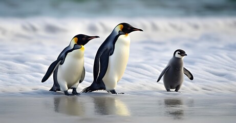 Obraz na płótnie Canvas Parent and baby penguin. Parents love, bond and parenting concept.
