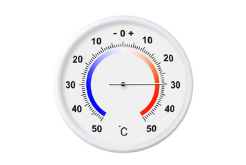 Celsius scale thermometer isolated on transparent background. PNG file. Ambient temperature plus 30 degrees