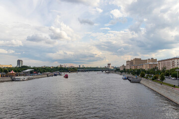 Moscow, Russia - 07.09.2023 - Shot of the Moscow river. Outdoors