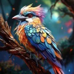 Fototapeta premium A colorful, beaked bird perched on a branch. (Generative AI)