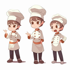 Chef kid in cooking clothes, cartoon illustration, young boy, multipose.