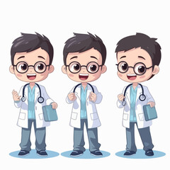 Vector of a doctor boy, dressed for medicine, young kid, cartoon style.