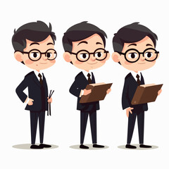 Fototapeta premium Lawyer kid in legal clothes, cartoon illustration, young boy, multipose.
