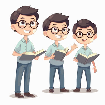 Cartoon of a boy with educational outfit, vector illustration, little child, pose.