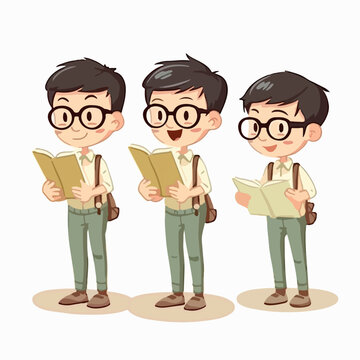 Vector illustration of a teacher kid, dressed for education, cartoon pose.